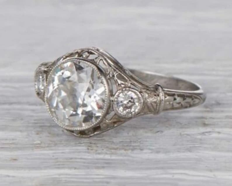 SILVERIST 1930s Old European Cut Diamond Edwardian Engagement Ring Antique Vintage Style Victorian Anniversary Ring For Her 925 Sterling Silver Handcrafted Trilogy Retro Iconic Art Deco Inspired Ring