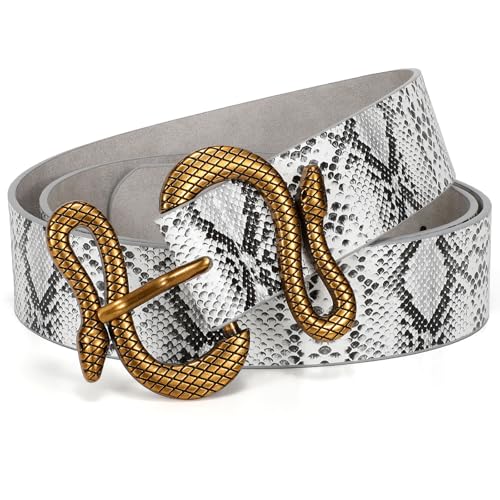 Women Leather Belt with Snake Buckle Fashion Women Belt for Jeans Pants Dresses - color: E-grey, size: Fit Size 31"-35"