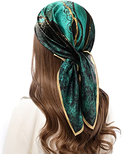 STARWHISPER 100% Pure Mulberry Silk Square Scarf-27''x27 Lightweight Hair Scarves Headscarf Night Sleeping with Gift Packed - color: Polar Lights