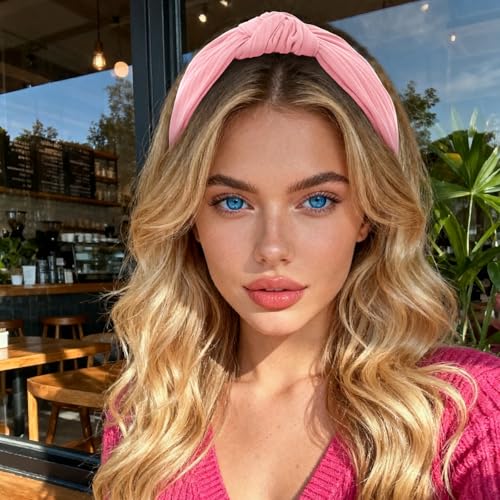 YISSION Wide Knotted Headbands for Women Non Slip Head Band Pink Headband Fashion Top Knot Hairband Hair Accessories for Women Girls - color: Pink