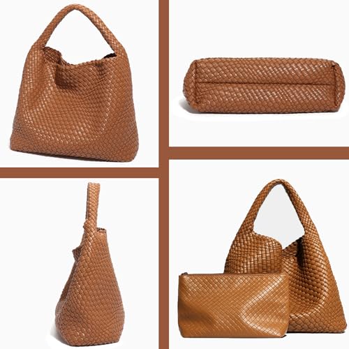 Geelyda Woven Tote Bag for Women with Purse, Fashion Shoulder Hobo Underarm Bags, Large Woven Handmade Work Commuter Day Bags - color: Dark Yellow-brown