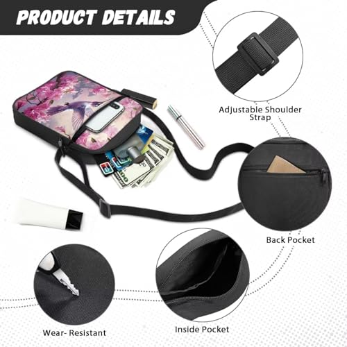 Womens Crossbody Bag Cell Phone Purse Wallet Small Shoulder Handbag for Workout Travel Gym - color: Hummingbird Floral
