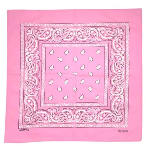MDSTYLE 6 Pack 100% Cotton Bandanas 22” x 22" for Men & Women Paisley Handkerchief Headband Scarf Bandana - color: Pink