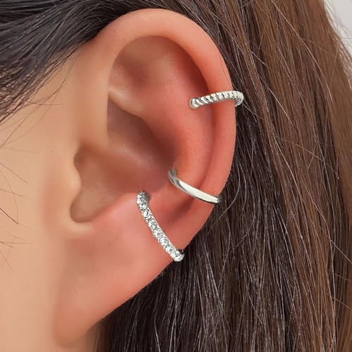 4 Pair Ear Cuffs Non Piercing - 14K Gold Plated Ear Cuff Earrings for Women Cubic Zirconia Clip on Cartilage Conch Earrings for Non Pierced Ears Adjustable Fake Earrings Set for Women