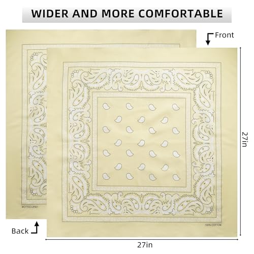 Extra Large Bandana 27” x 27”,100% Cotton bandana for Men and Women，Multi-Purpose Scarf Headbands ，Head Scarfs - color: Brown/Khaki
