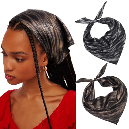 AWAYTR Y2K Hair Bandanas for Women Hair - 2Pcs Punk Head Wraps for Girls Hair Scarf Grunge Disco Head Cover - color: Wave (Black/Yellow)
