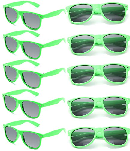 Eyegla Sunglasses Bulk Party Sunglasses Pack 80s Shades Eyewear Set for Men Women 8/10/20/30Pack - color: Green Frame / Grey 10 Pack
