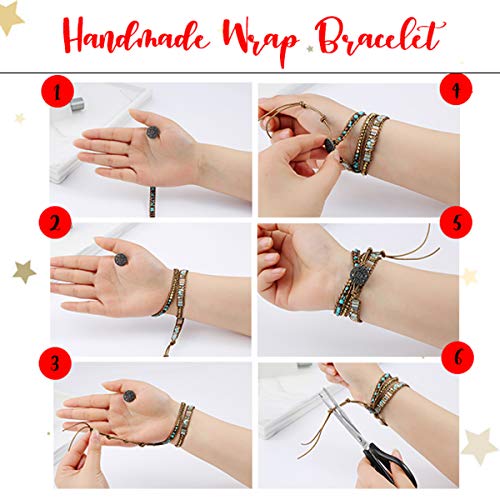 Handmade Boho Wrap Bracelets Natural Turquoise Crystal Stone Variety Beaded Strand Bracelet - color: Green Opal