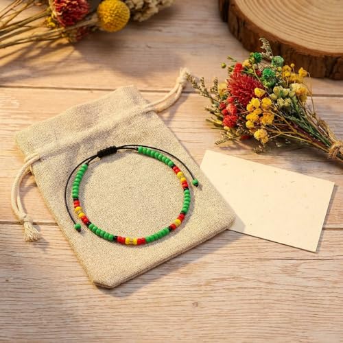 Anklets for Women, Handmade Colorful Beaded Adjustable Gemstone Anklet, Colorful Small Beads Hippie Foot Jewelry, Ankle Bracelet, Boho Style Waterproof, Gift Set with Box & Ribbon - color: Green