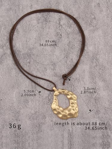 GelConnie Leather Necklaces Turquoise Long Boho Necklaces for Women Brown Chunky Circle Pendant Chocker Necklace Gold Sweater Necklace - style: Boho Statement Necklace
