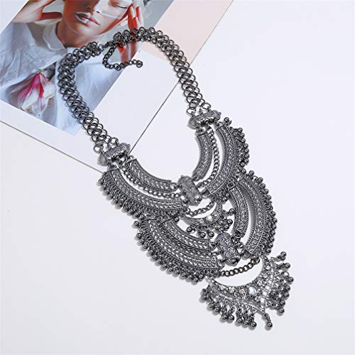 Vintage Multilayer Ethnic Tribal Statement Choker Necklace Bohemian Indian Turkish Jewelry for Women - color: Hematite