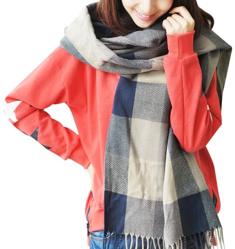 Loritta Womens Scarf Fashion Long Plaid Shawls Wraps Big Grid Winter Warm Lattice Large Scarves Gifts - color: F-blue Grey Lattice