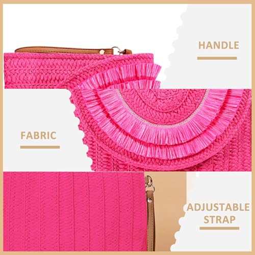 Crossbody Bags for Women, Straw Clutch Purses, Bohemian Handmade Woven Envelope Package, Tassel Handbags for Women | Bohemian - color: Red