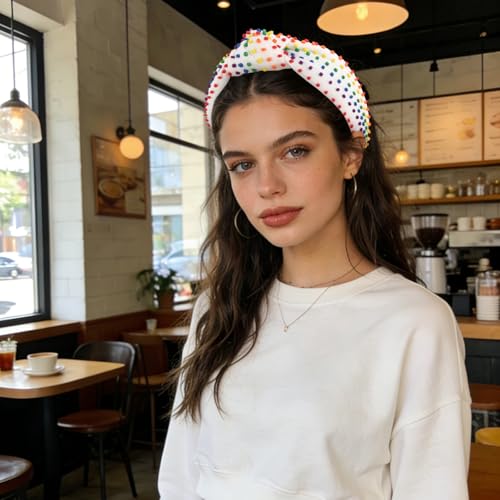 YISSION Rainbow Beaded Knotted Wide Headband for Adults - Colorful Pride Festival Hair Accessory for Parties, Celebrations & Daily Wear - color: Rainbow Colors