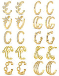 Tornito 4-10 Pairs Stainless Steel Ear Cuff Helix Cartilage Clip On Wrap Earrings Fake Nose Ring Non-Piercing Adjustable - color: A6:10Pairs, Gold Tone