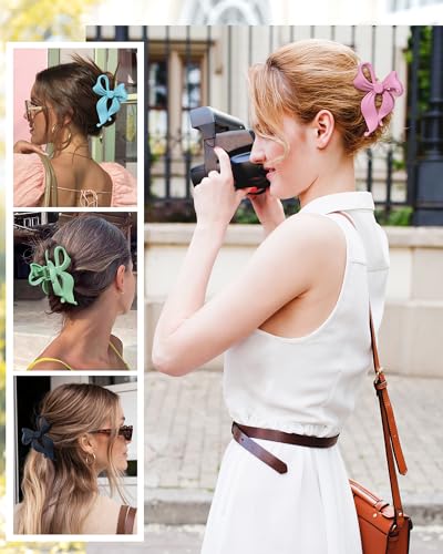 4 PCS Bow Hair Clips Bow Claw Clip for Women, Large Hair Claw Clips for Thin Thick Long Hair Cute Nonslip Bows (Blue+Pink+Green+Blue+Black) - color: Blue+Pink+Green+Blue+Black