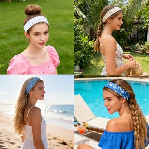 6 Pcs Anti-Slip Elastic Headbands for Women Soft Fabric Yoga Sweatbands with Floral Heart Print Stretchy, Sweat-Absorbent and Lightweight for Fitness, Running and Daily Wear - color: Headbands Color-Floral Print