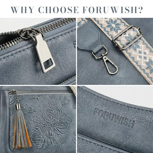 Crossbody Bags for Women, Vegan Leather Medium Crossbody Purse, Spacious Daily Travel Shoulder Bag with Boho Strap - color: Blue