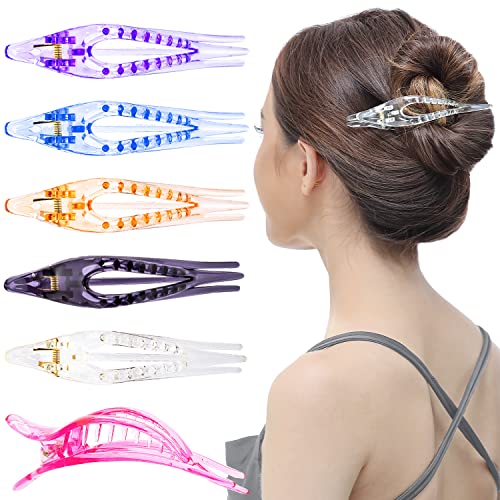 RC ROCHE 6 Pcs Flat French Claw Hair Clips For Women Thick Curly Hair Barrettes Duckbill Concord Side Slide Extra Hold Curved Eyelet Strong Hold Grip, Medium Transparent Multicolor - color: Transparent