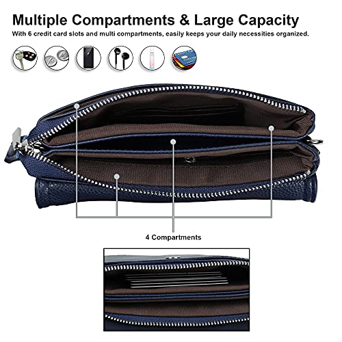 befen Genuine Leather Small Crossbody Bags for Women Cell Phone Bag Cross Body Purses,Silver Zipper - color: Medium Navy Blue