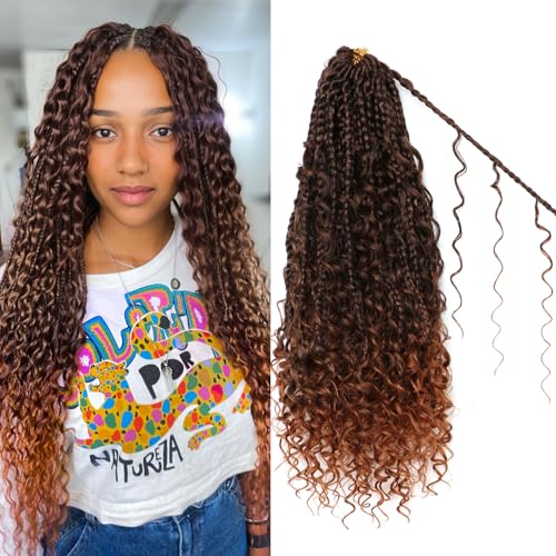 Goddess Boho Box Braids Crochet Hair-8 Packs 14 Inch Crochet Box Braids for Black Women Pre Looped (T30, 14 Inch (Pack of 8)) - color: T30, size: 14 Inch (Pack of 8)