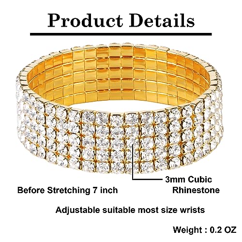 Zealmer Sparkle Multicolor Rhinestone Stackable Stretch Bracelets for Women - color: 5 Row Gold Bracelet