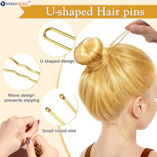 YINGFENG 134 Pcs Gold Hair Bun Maker Kit for Kids Small - 4 Hair Donuts for Buns, 20 Hair Nets for Buns, 100 U Shaped Bobby Pins, 10 Hair Bands, for Girls, Ballet Dance, Hair Accessories for Women - color: gold, size: Small