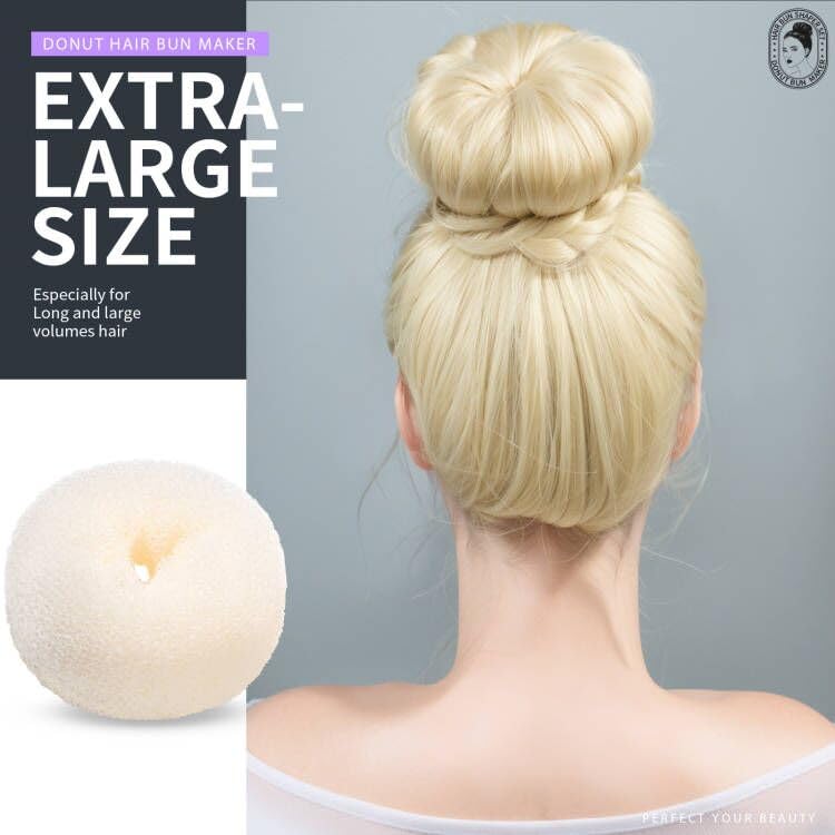 Teenitor Hair Bun Maker Set - 7 Hair Donut for Buns (1 Extra-Large, 2 Large, 2 Medium, 2 Small), 5 Elastic Bands, 20 Hair Pins, Cream White Color - color: Cream Color