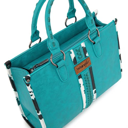 Montana West Wrangler Animal Print Tote Bag for Women Western Purse Boho Top Handle Satchel Handbag - color: Cow Turquoise