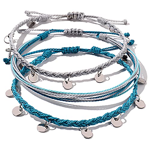 FANCY SHINY String Ankle Bracelets Waterproof Rope Anklets Braided Beach Boho Coin Anklets Cute Friendship Foot Jewelry for Women - style: Blue/Gray