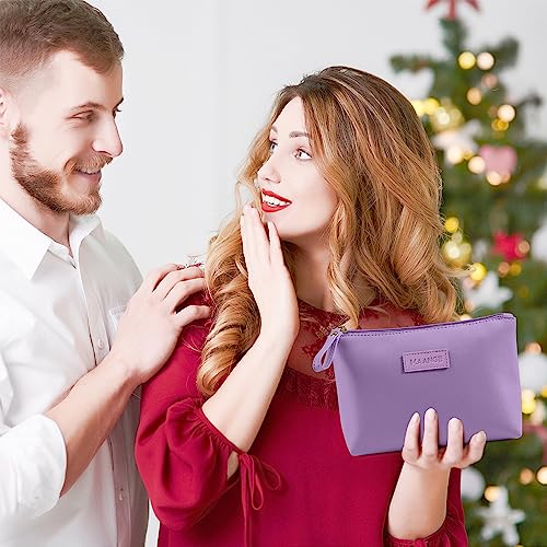 MAANGE Cosmetic Bags for Women Small Makeup Bag for Purse Pu Leather Makeup Pouch Travel Makeup Bag with Zipper Make Up Bag for Travelling - color: Purple