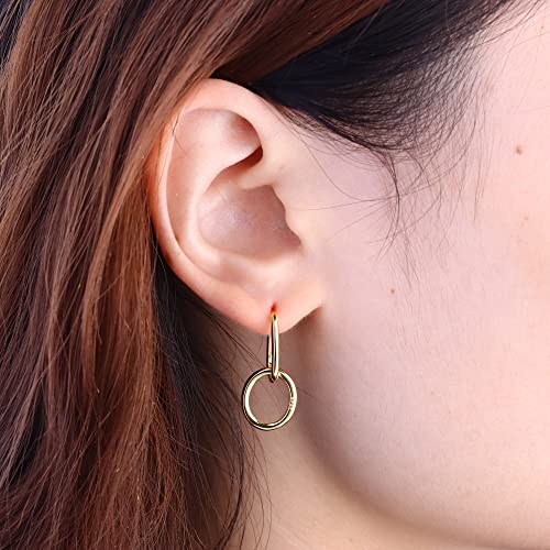 MILACOLATO 925 Sterling Silver Hoop Earrings for Women 18K Gold/Rhodium Plated Drop Dangle Hoop Earrings with Charms Cross Spike Moon Star Paperclip Link Statement Earrings Convertible Link Huggie Earrings Hypoallergenic - color: Gold Tone : Hoop with Dan