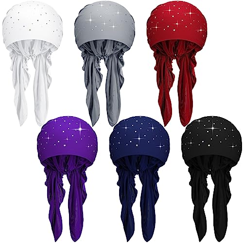 Geyoga 6 Pack Rhinestone Head Scarf for Women, Sequin Pre Tied Head Wraps, Stretchy Turban Cap for Hair Loss & Daily Wear(Sequin Style) - style: Sequin Style