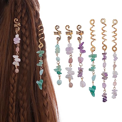 FRDTLUTHW Colored Natural Stone Pendant Hair Jewelry for Braids, Crystal Dreadlock Accessories for Women(pack of 6) - color: 6PCS,Green,Pink,Purple
