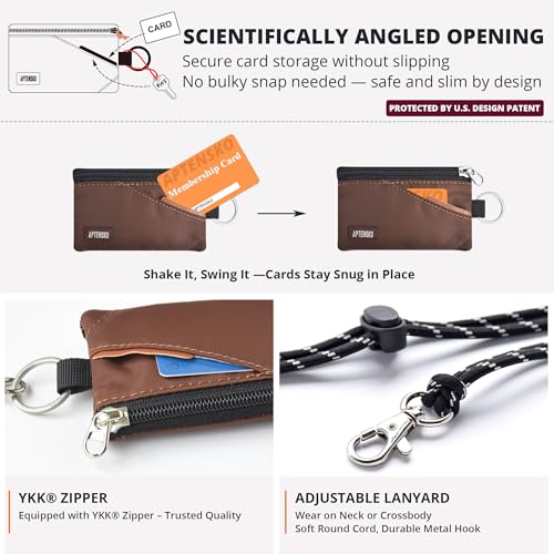 RFID Blocking Travel Wallet with Adjustable Lanyard, Small Nylon Zipper Pouch and Badge Holder for ID, Credit Cards, Cash, Keys, Commuters (Coffee) - color: Coffee