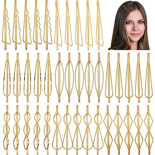Cinaci 40 Pack 8 Styles Simple Plain Non Slip Gold Metal Hair Clips Barrettes Bobby Pins Hair Accessories for Women Girls (Gold-40 Pack)