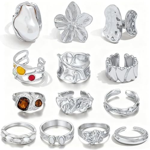 CHICUTIE Gold Knuckle Rings Set For Women Stackable Joint Finger Midi Rings Dainty Cubic Crystal Zirconia Hollow Twist Cute Pack Jewelry Gift - style: 13PCS SILVER