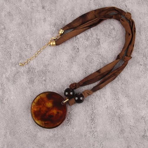 GelConnie Long Necklaces for Women Boho Large Pendant Necklace Casual Bohemian Brown Leather Choker Sweater Circle Statement Stone Necklace - style: Brown Stone Choker Necklace