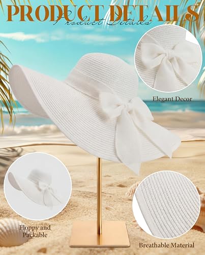 3 Pcs Summer Beach Set for Women Wide Brim Straw Sun Hat, Swimsuit Coverup Sarong, Heart Sunglasses - color: White