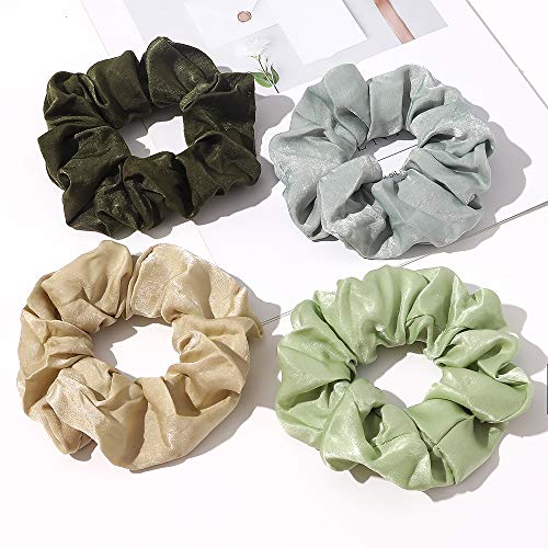 Silk Satin Scrunchies Women Hair Ties - Ivyu Big Scrunchy Ponytail Holder No Crease Hair Bands Soft Elastic No Hurt Your Hair for Vsco Girl Women Gray Dark Green Light Green Beige - color: Gray Dark Green Light Green Beige