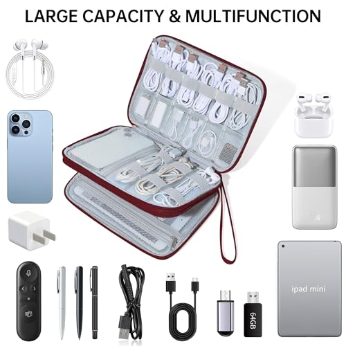 CILLA Electronics Organizer Travel, Travel Cord Organizer Case, Compact Electronics Accessories Bag for Cable, Cord, Charger, Phone - color: wine