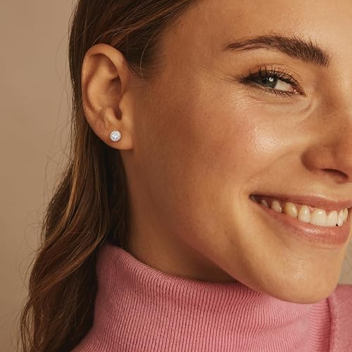 18K Gold Plated Halo Stud Earrings 925 Sterling Silver Cubic Zirconia Stud Earrings Round Square Diamonique Stud Earrings Set for Women Men - color: Silver2