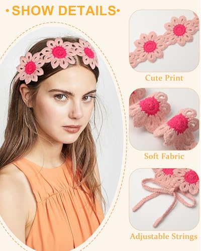 HAIMEIKANG Hippie Hair Bandanas Headbands for Women Boho Headband Knit Hair Bands Floral Head Wrap for Girls(Beige + Pink + Yellow) - color: Beige + Pink + Yellow