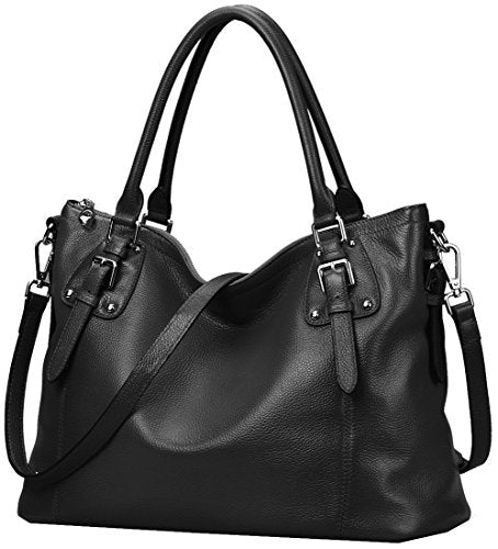 HESHE Genuine Leather Purses and Handbags for Women Tote Shoulder Bag Satchel Purse Top Handle Bags Hobo Crossbody Purse - color: Black, size: Medium