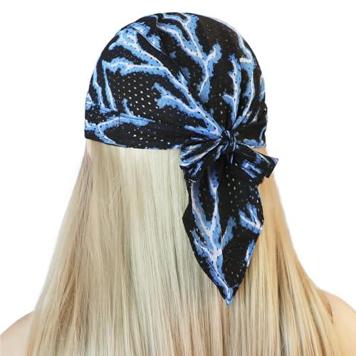 PURFUN Men Women Breathable Cycling Bandana Headscarf Adjustable Sweat Wicking Quick Dry Mesh Head Scarf Wrap Liner Skull Cap - color: 2pcs/Black+blue