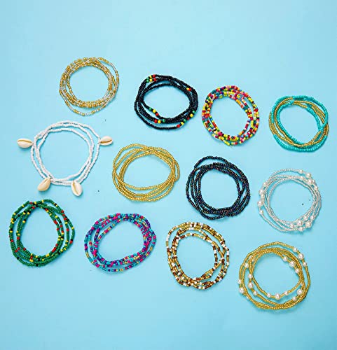 12PCS 24-70 Inches Plus Size Waist Beads Chains for Women Handmade African Belly Beads Layered Body Chain Beach Bikini Jewelry - size: 70 inches
