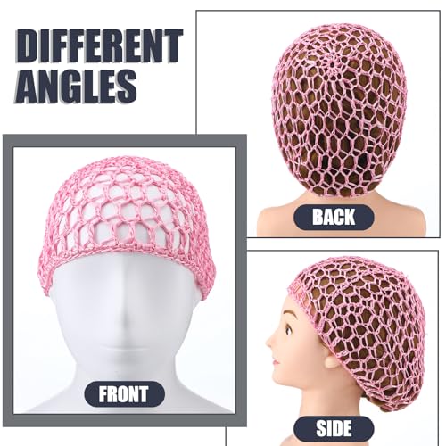 Geyoga 4 Pieces Mesh Crochet Hair Net Rayon Knit Snood Hat Thick Short Women Hairnet Snoods Cover Ornament for Sleeping (Black,Purple,Blue,Pink) - color: Black,purple,blue,pink