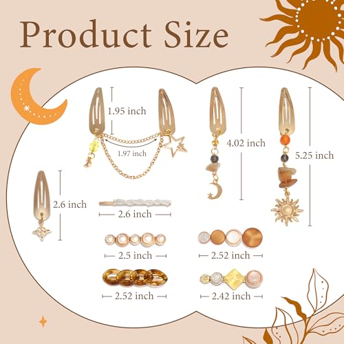 10PCS Hair Barrettes for Women Metal Star Hair Clips Boho Fancy Hair Pins Dangle Moon Y2K Hair Accessories for Women Girls - color: Brown