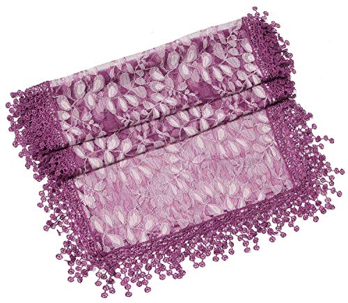 Cindy & Wendy Lightweight Soft Leaf Lace Fringe Scarf Bridal Shawl for Women - color: Purple