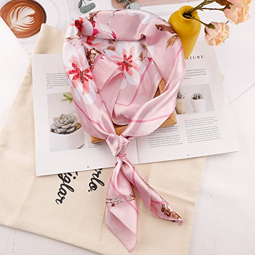 NZKNP Silk-Like Head Scarf - Women's Bandana Wraps - color: 23-pink Flowers, size: 35"*35"